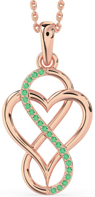 Emerald Rose Gold Heart Infinity Necklace