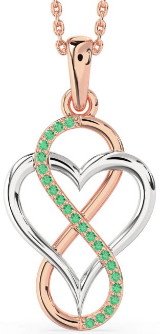 Emerald Rose Gold Silver Heart Infinity Necklace