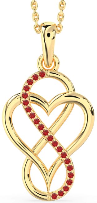 Ruby Gold Heart Infinity Necklace