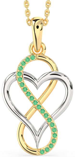 Emerald Gold Silver Heart Infinity Necklace