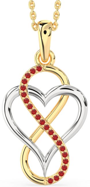 Ruby Gold Silver Heart Infinity Necklace