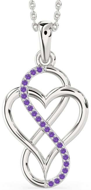 Amethyst Silver Heart Infinity Necklace