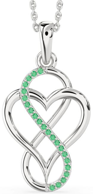 Emerald Silver Heart Infinity Necklace