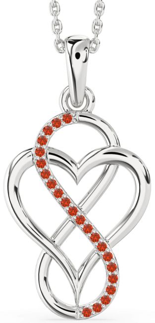 Fire Opal Silver Heart Infinity Necklace