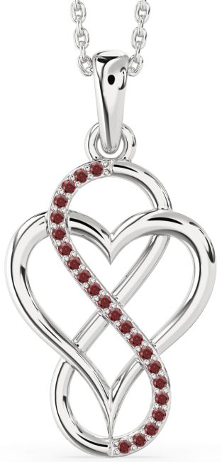 Garnet Silver Heart Infinity Necklace