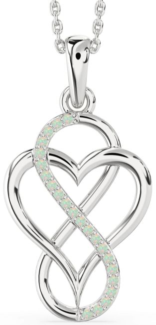 Opal Silver Heart Infinity Necklace