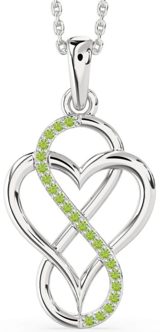 Peridot Silver Heart Infinity Necklace