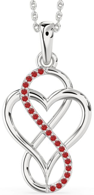 Ruby Silver Heart Infinity Necklace