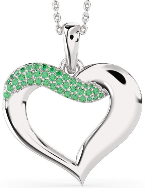 Large Emerald Silver Heart Necklace