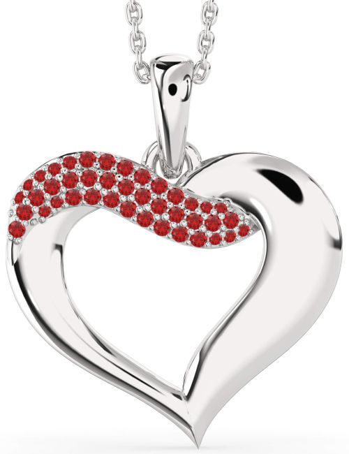 Large Ruby Silver Heart Necklace