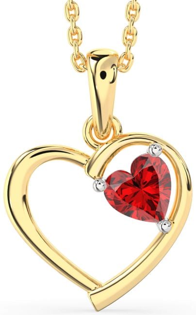 Ruby Gold Silver Heart Necklace