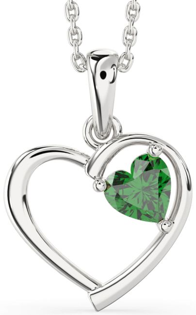 Emerald Silver Heart Necklace