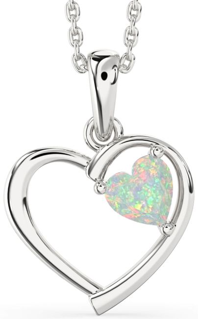 Opal Silver Heart Necklace