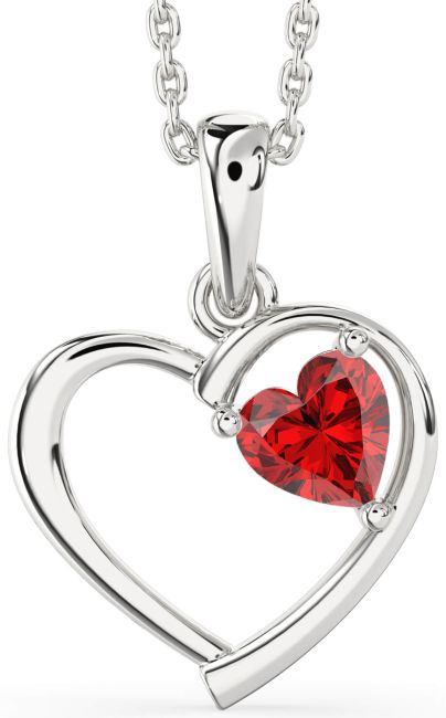 Ruby Silver Heart Necklace