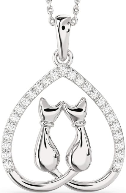 Large Diamond White Gold Heart Cat Necklace