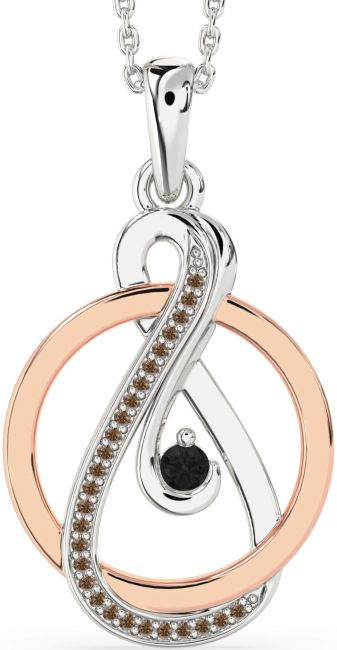 Black & Chocolate Brown Diamond White Rose Gold Infinity Circle Necklace