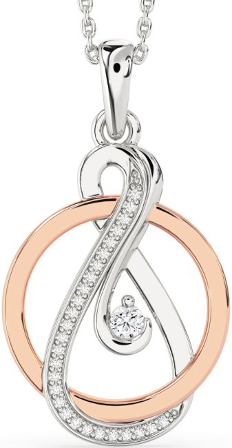 Diamond Silver & 10K Rose Gold Infinity Circle Necklace