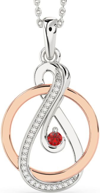 Diamond & Ruby Rose Gold Silver Infinity Circle Necklace