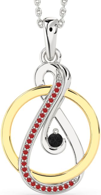 Black Diamond & Ruby Gold Silver Infinity Circle Necklace