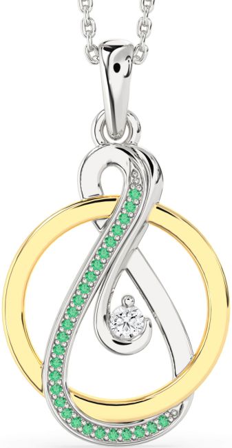 Emerald & Diamond Gold Silver Infinity Circle Necklace