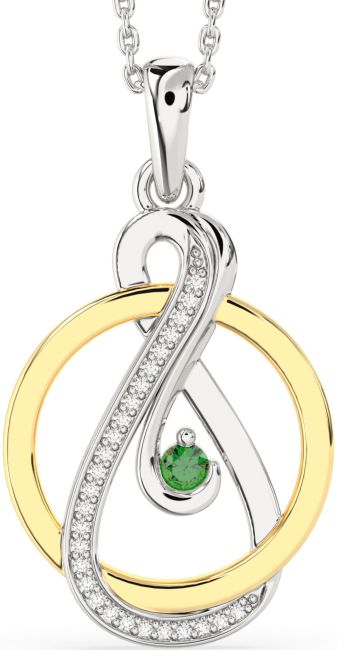 Diamond & Emerald Gold Silver Infinity Circle Necklace