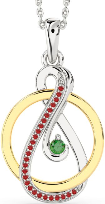 Emerald & Ruby Gold Silver Infinity Circle Necklace