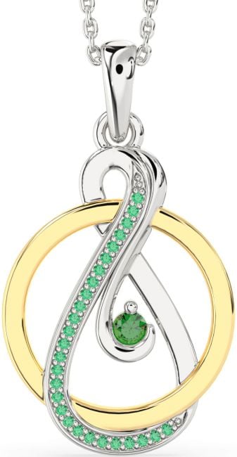 Emerald Gold Silver Infinity Circle Necklace