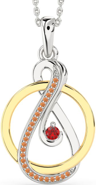 Ruby & Citrine Gold Silver Infinity Circle Necklace