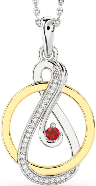 Diamond & Ruby Gold Silver Infinity Circle Necklace