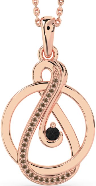 Black & Chocolate Brown Diamond Rose Gold Silver Infinity Circle Necklace