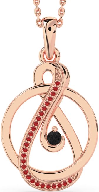 Black Diamond & Ruby Rose Gold Infinity Circle Necklace