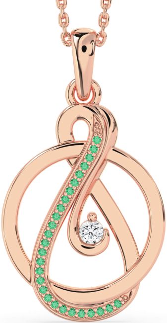 Emerald & Diamond Rose Gold Infinity Circle Necklace