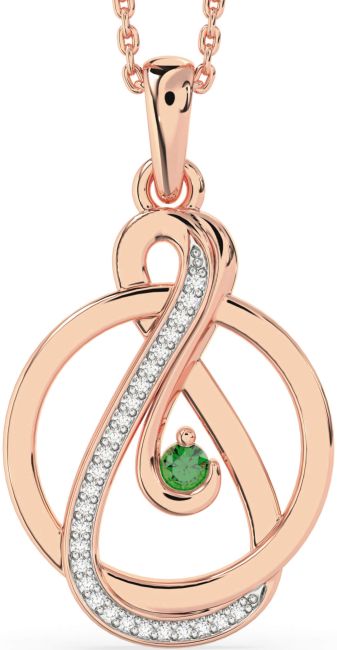 Diamond & Emerald Rose Gold Infinity Circle Necklace