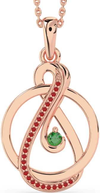 Emerald & Ruby Rose Gold Silver Infinity Circle Necklace