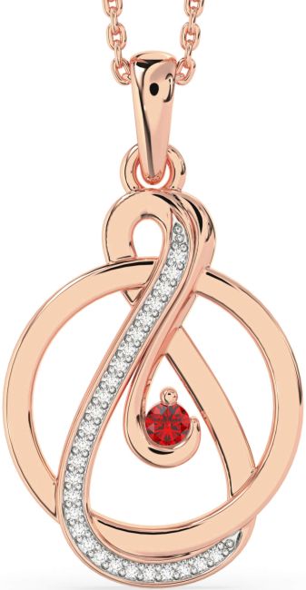 Diamond & Ruby Rose Gold Infinity Circle Necklace