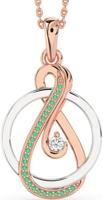 Emerald & Diamond Rose Gold Silver Infinity Circle Necklace