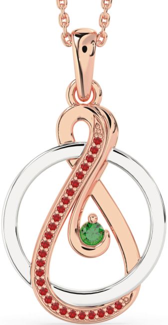 Emerald & Ruby Rose Gold Silver Infinity Circle Necklace