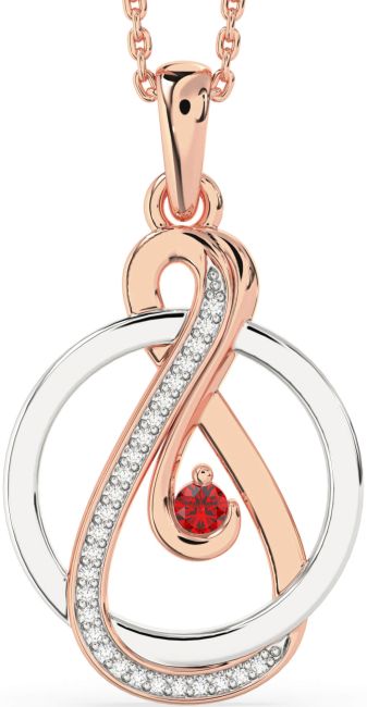 Diamond & Ruby Rose Gold Silver Infinity Circle Necklace