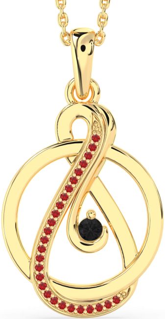 Black Diamond & Ruby Gold Infinity Circle Necklace