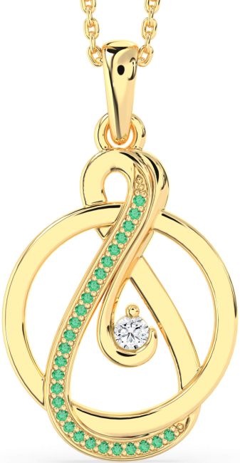 Emerald & Diamond Gold Infinity Circle Necklace