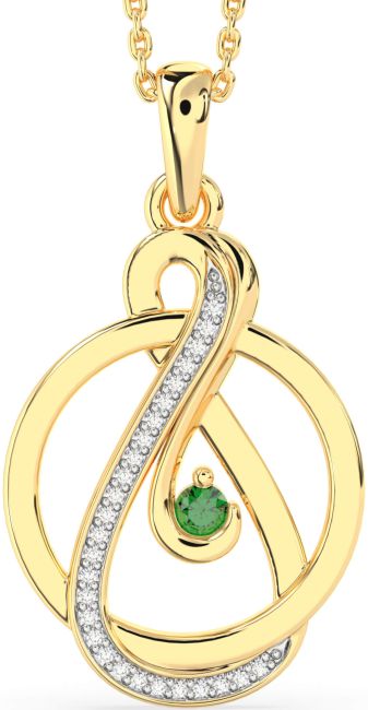 Diamond & Emerald Gold Infinity Circle Necklace