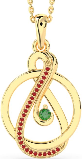 Emerald & Ruby Gold Infinity Circle Necklace