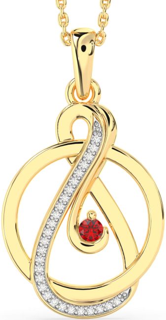 Diamond & Ruby Gold Infinity Circle Necklace