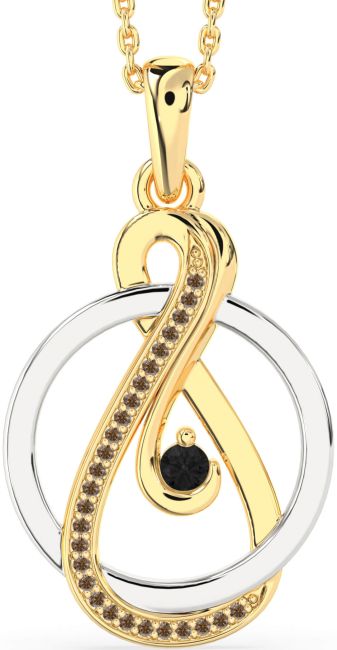 Black & Chocolate Brown Diamond Gold Silver Infinity Circle Necklace