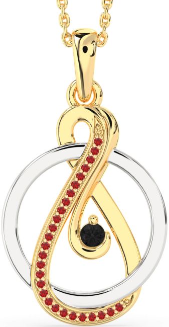 Black Diamond & Ruby Gold Silver Infinity Circle Necklace
