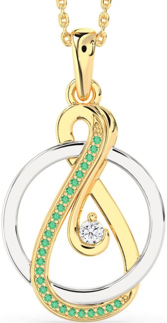 Emerald & Diamond Gold Silver Infinity Circle Necklace