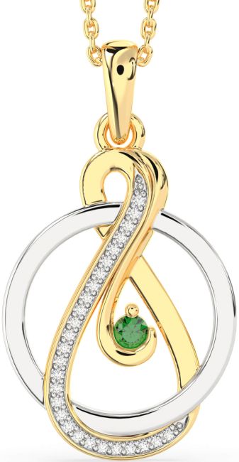 Diamond & Emerald Gold Silver Infinity Circle Necklace