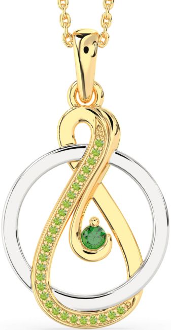 Emerald & Peridot Gold Silver Infinity Circle Necklace