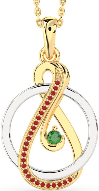 Emerald & Ruby Gold Silver Infinity Circle Necklace