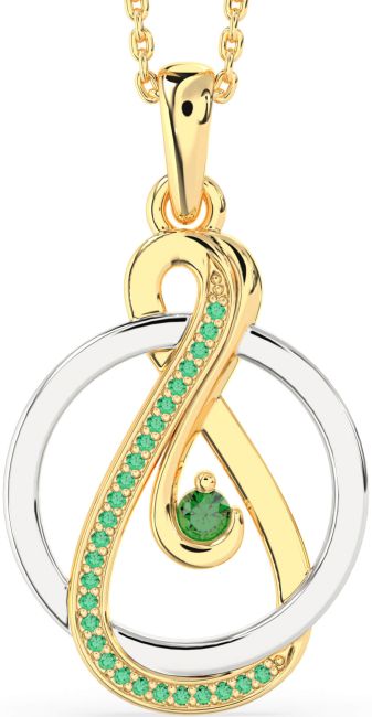 Emerald Gold Silver Infinity Circle Necklace